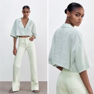 Zara Mid Rise Full Length Straight Leg Slit Jeans